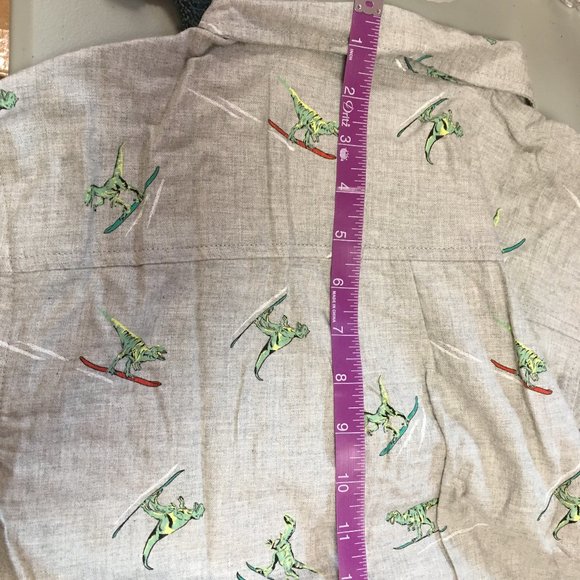 Boy’s Cat & Jack Gray Skiing Dinosaur Long Sleeve Button Down Shirt XLH (16) - Picture 7 of 8